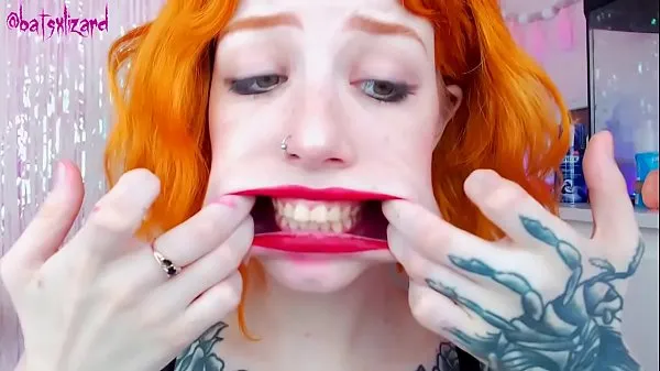 Heta Ginger slut huge cock mouth destroy uglyface ASMR blowjob red lipstick coola videor