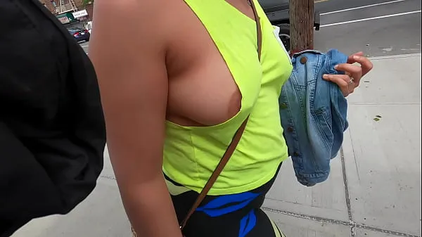 Hot Wife no bra side boobs with pierced nipples in public flashing cool Videos