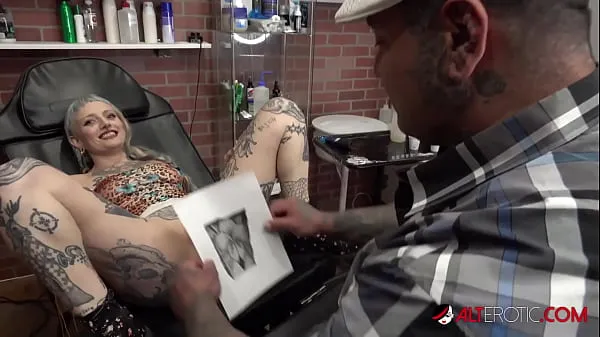 Hot Petite tattooed cutie has her pussy tattooed then slurps on Sascha's big dick cool Videos