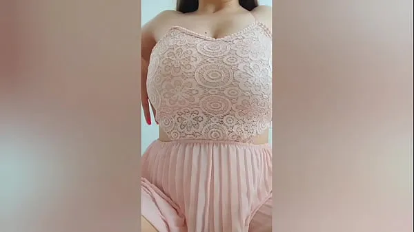 Hot Young cutie in pink dress playing with her big tits in front of the camera - DepravedMinx cool Videos